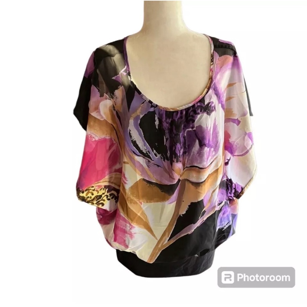 Unique Spectrum Purple Floral Blouson Top Size 2X
